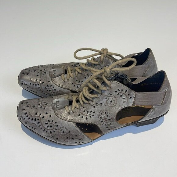 Rieker Anti-Stress Lace-Up Mary Jane Pumps in Grey/Brown - Size 39 (US 8) - Picture 2 of 7